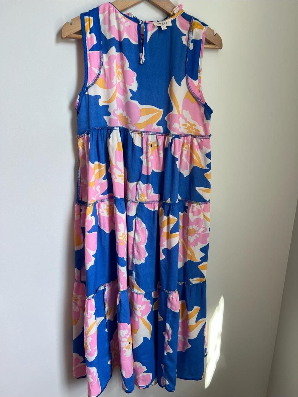 Umgee | Blue Flowy Lightweight Dress with Large Pink and Yellow Print Size S - Picture 15 of 17
